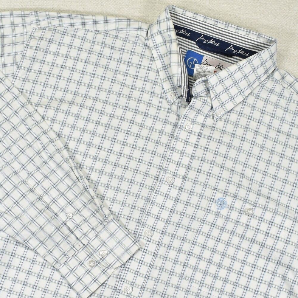 Mens Wrangler George Strait White & Blue Plaid Button Up Shirt Long Sleeve XXL